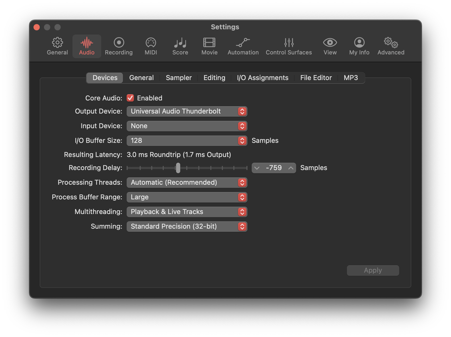 Settings > Audio Devices